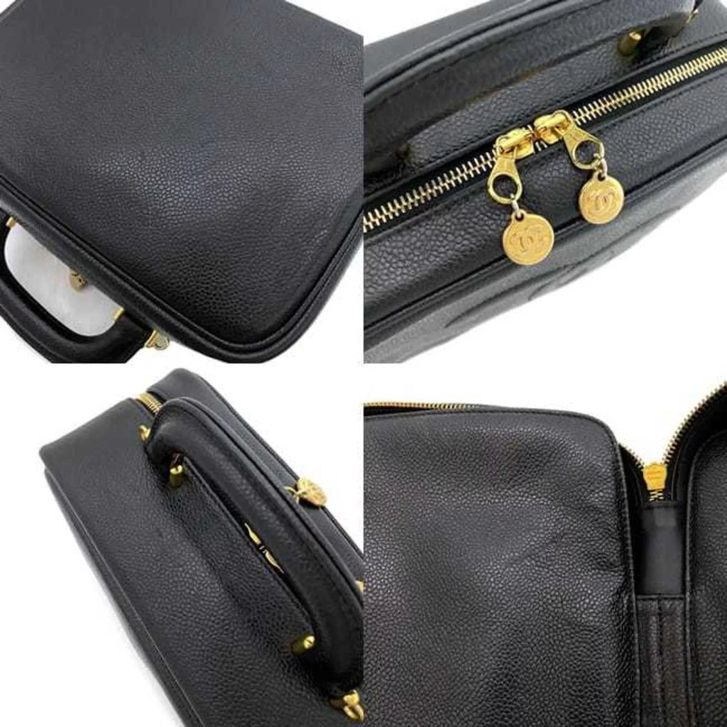 Pre-Owned Chanel Handbag Vanity Bag Black Gold Cocomark  Leather  Caviar Skin 4th  Stitch (Good)