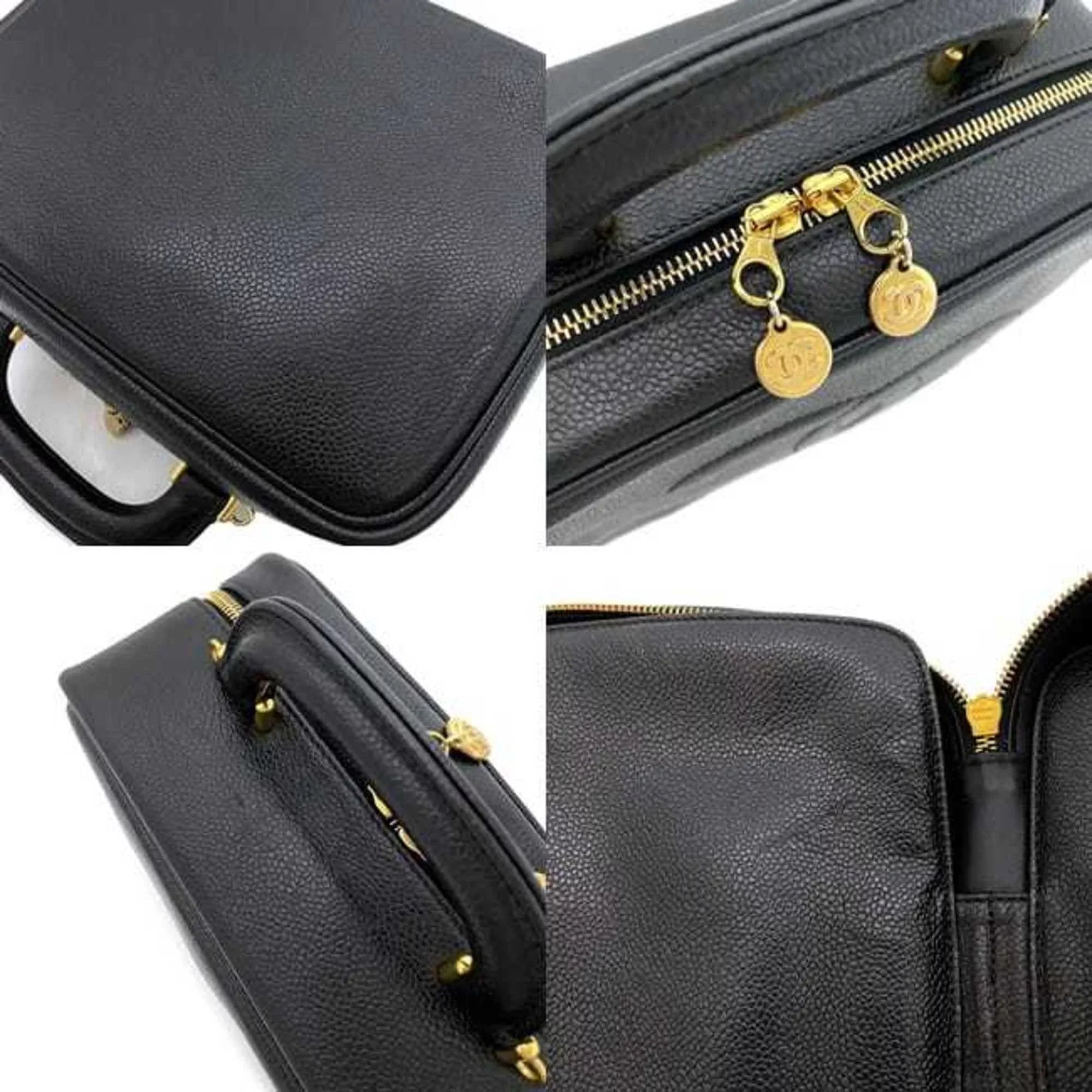 Pre-Owned Chanel Handbag Vanity Bag Black Gold Cocomark  Leather  Caviar Skin 4th  Stitch (Good)