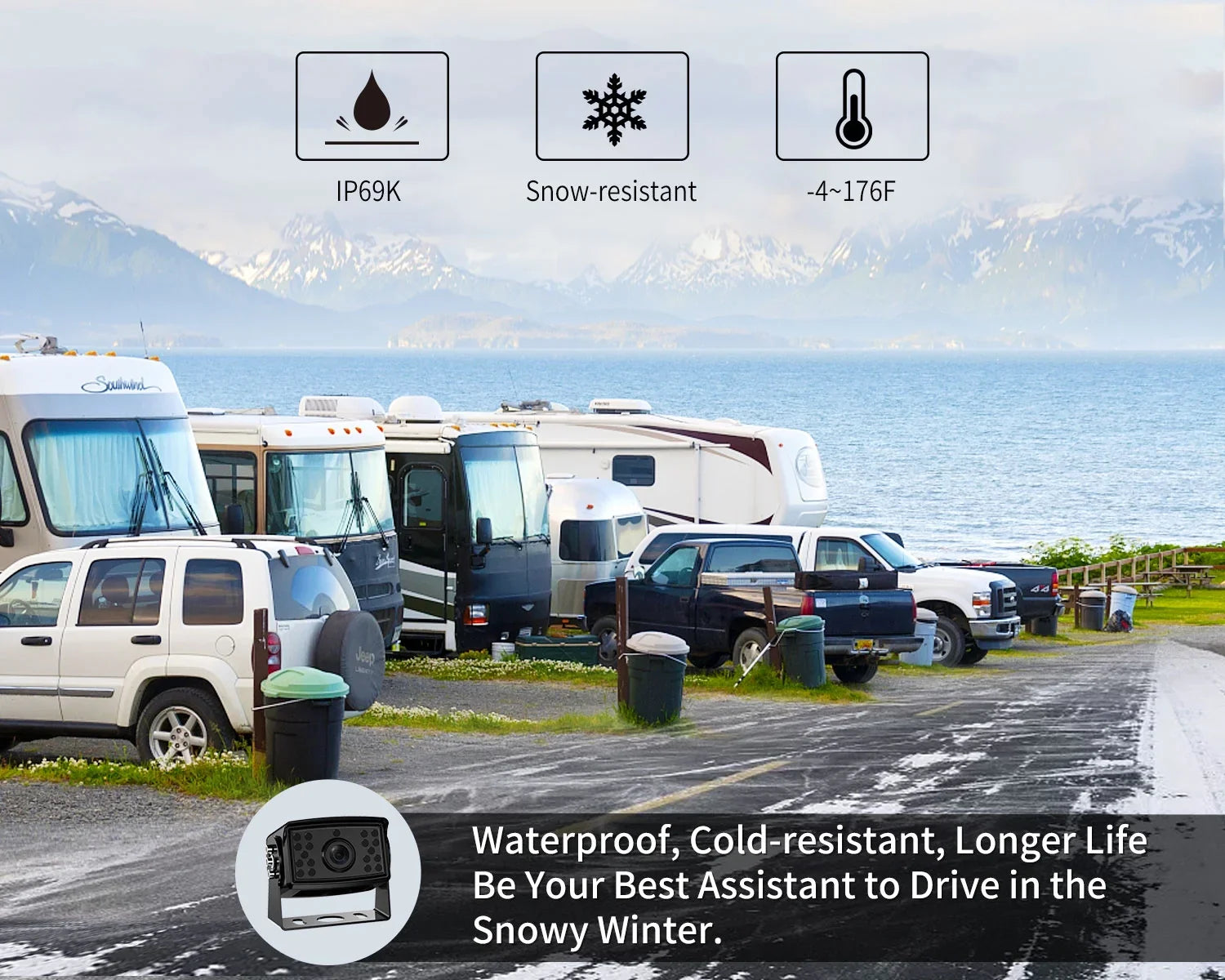 Fookoo Ⅱ 7" 1080P Wired  Backup Camera Systems, 7-inch  Dual Split Screen Monitor / Recording  Waterproof Front/Rear View Cameras Parking Lines for Truck/Trailer/ ()