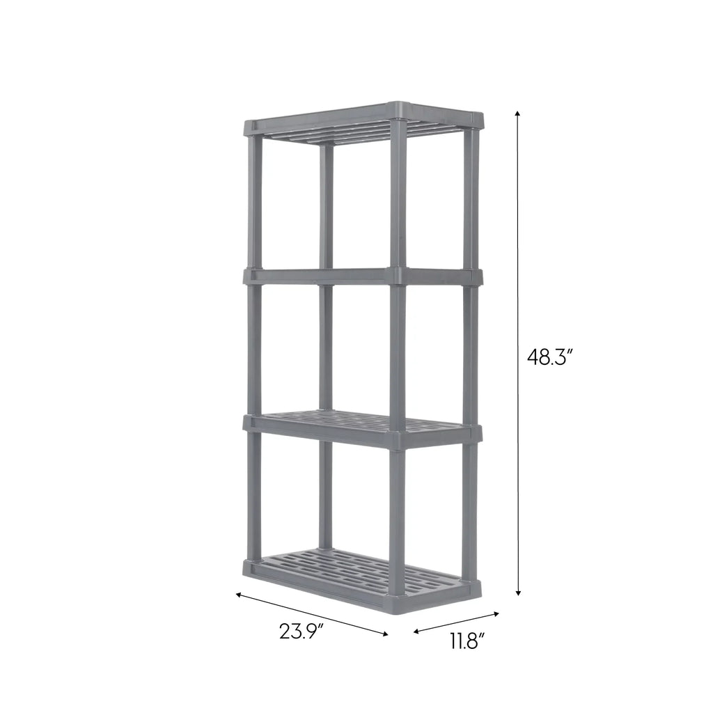 4-Tier Plastic Rack Storage Shelf with 160 lb. Total Capacity, Elephant Gray
