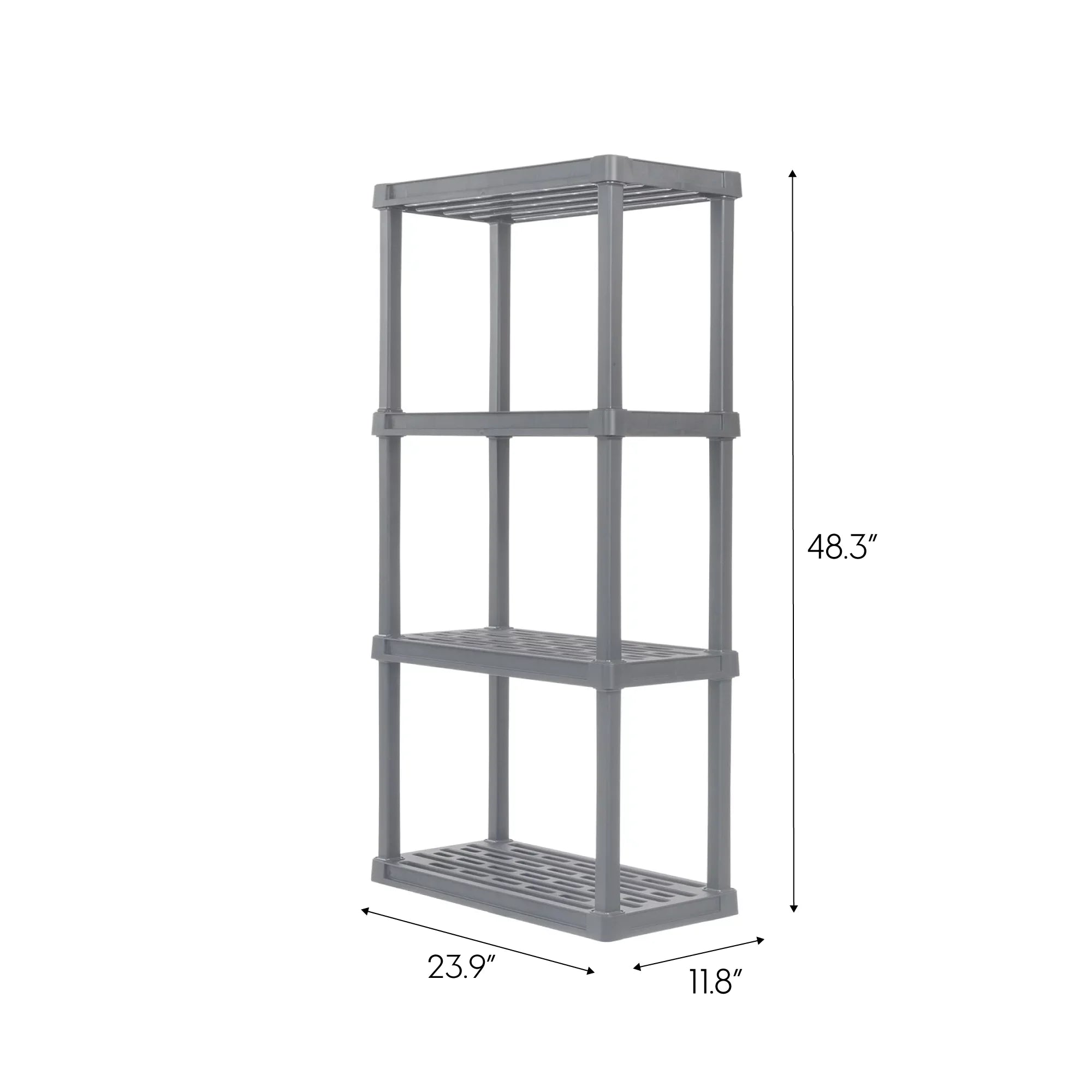 4-Tier Plastic Rack Storage Shelf with 160 lb. Total Capacity, Elephant Gray
