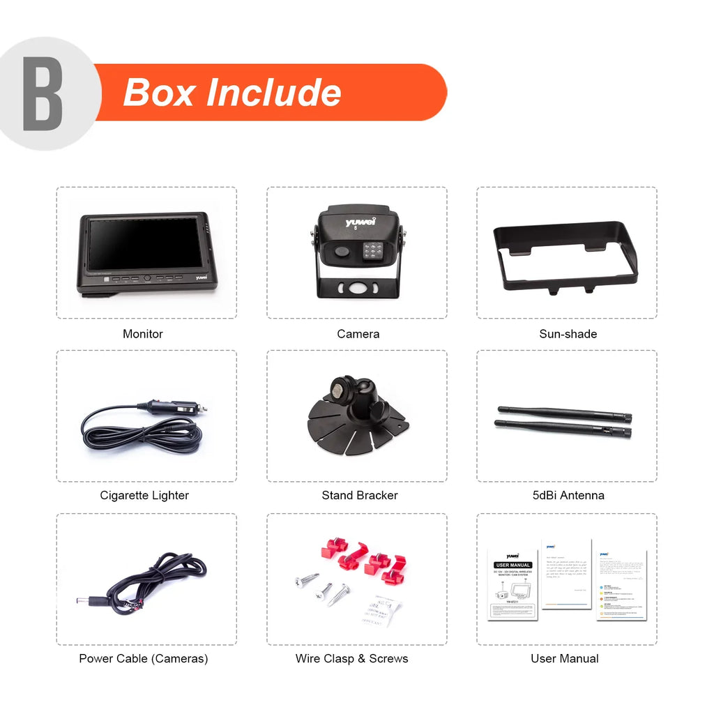 Yuwei HDWirelessCam8 Wireless Backup Camera System with 7"  Quad-View Monitor and  Recording
