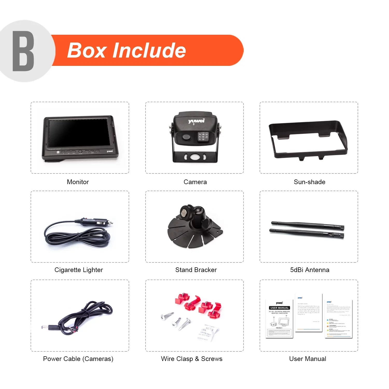 Yuwei HDWirelessCam8 Wireless Backup Camera System with 7"  Quad-View Monitor and  Recording