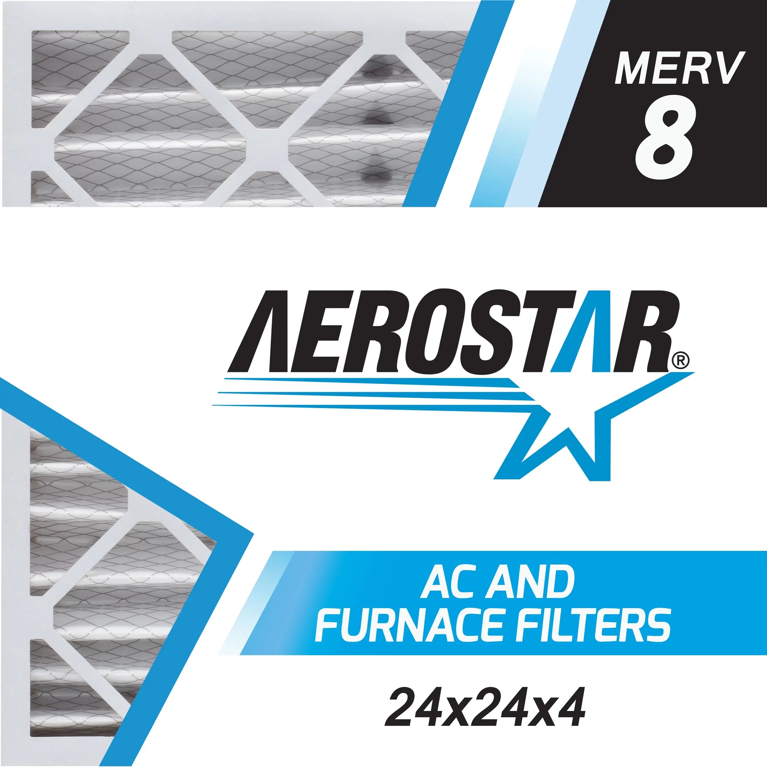 Aerostar 24x24x4   8, Pleated Air Filter, 24 x 24 x 4, Box of 6, Made in the