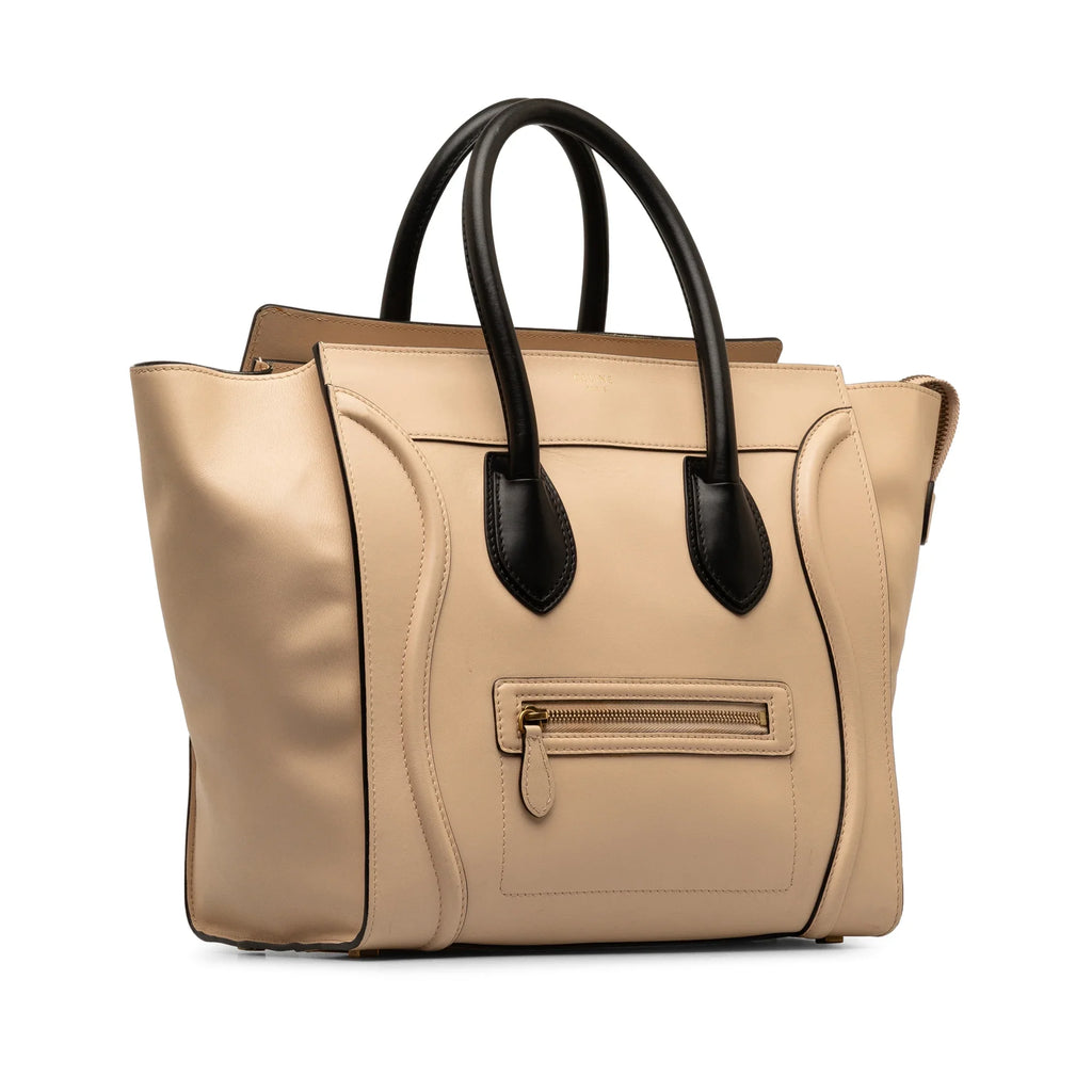 Pre-Owned Authenticated Celine Mini Bicolor Luggage Tote Calf Leather Brown Tote Bag Unisex (Good)