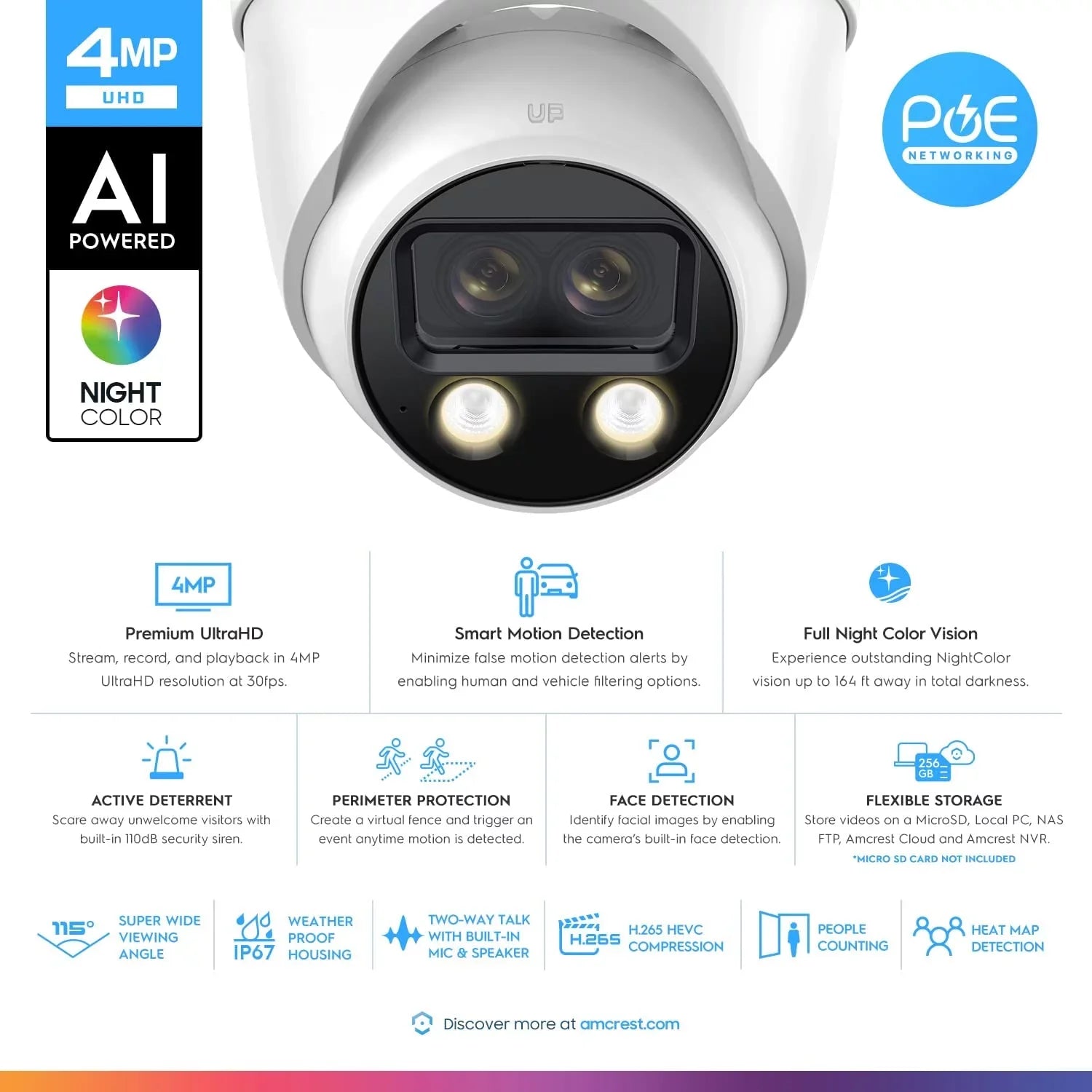 Amcrest Dual-Lens 4K (2 x 2K)  Outdoor Security Turret   Camera, 8MP (2 x 4MP) @25fps,