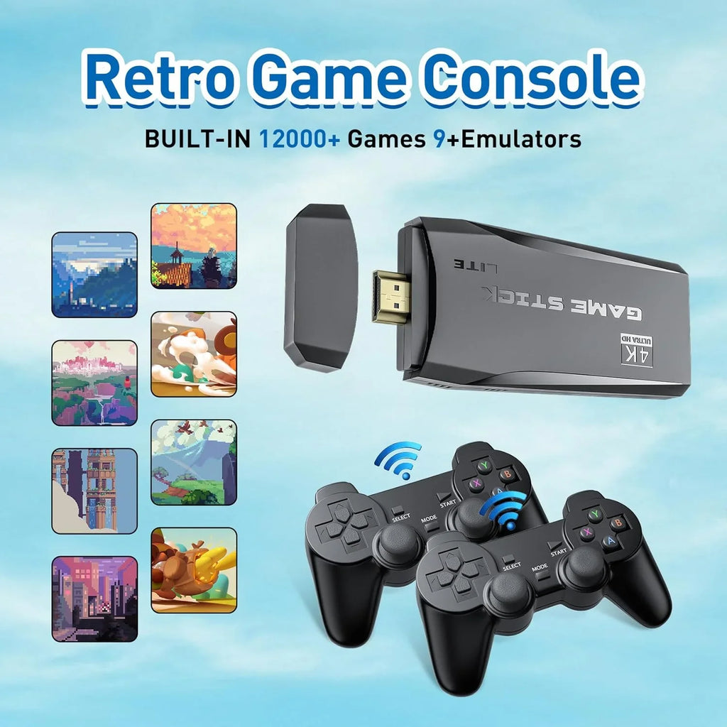 Retro Game Stick Emulator Console - Preloaded 12000+ Classic Retro Games,9 Emulators,Plug and Play Video Games for ,Nostalgia Stick Support 4K  Port,2 Wireless Gamepads(64G)