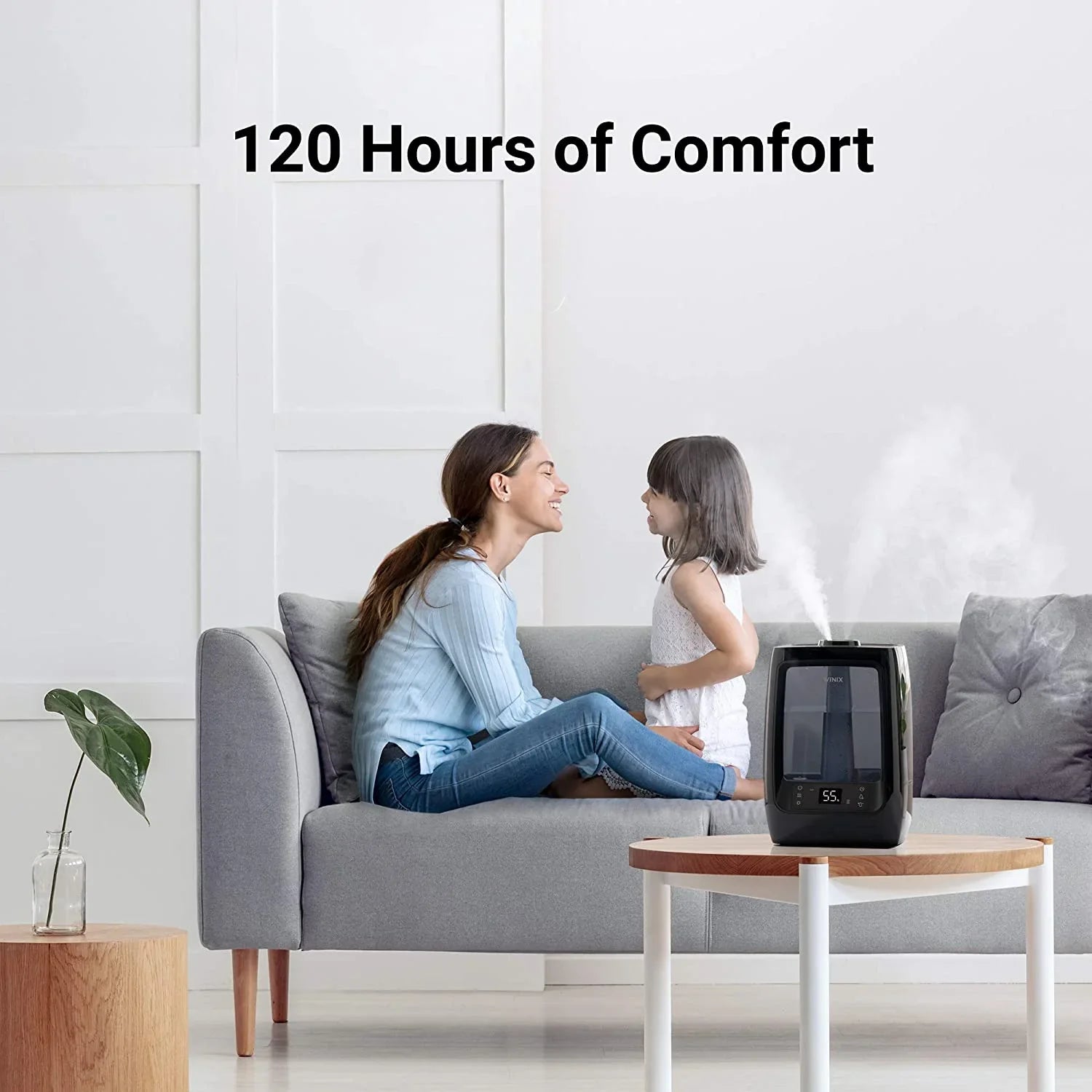Winix  Ultrasonic Warm and Cool Mist Humidifier, 120 Hrs. Run Time, 2 Gal. Tank, Large Rooms, Quiet, LightCel UVc- Treated Tank, Essential Oil Tray with pre-soaked Essential Oil Pads