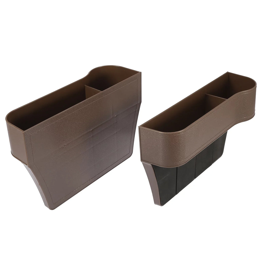 Unique Bargains Pair Car Seat Gap Storage Box Organizer Multifunctional Filler Console Coin Holders Plastic Brown