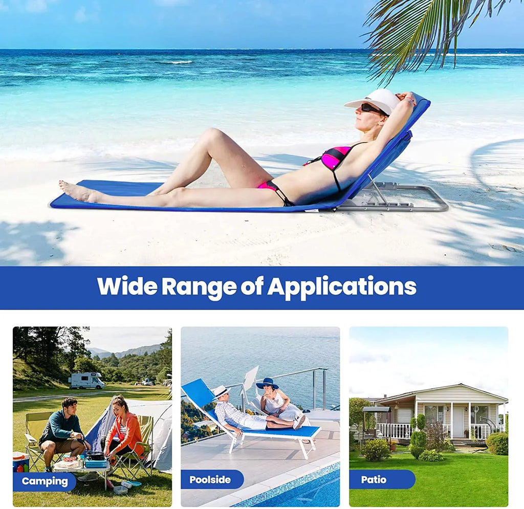 Beach Chairs for Adults with Side Table, Folding Lounge Chairs, 5 Position Adjustable Lawn Chair for Sunbathing, Camping, 2-Pack Set