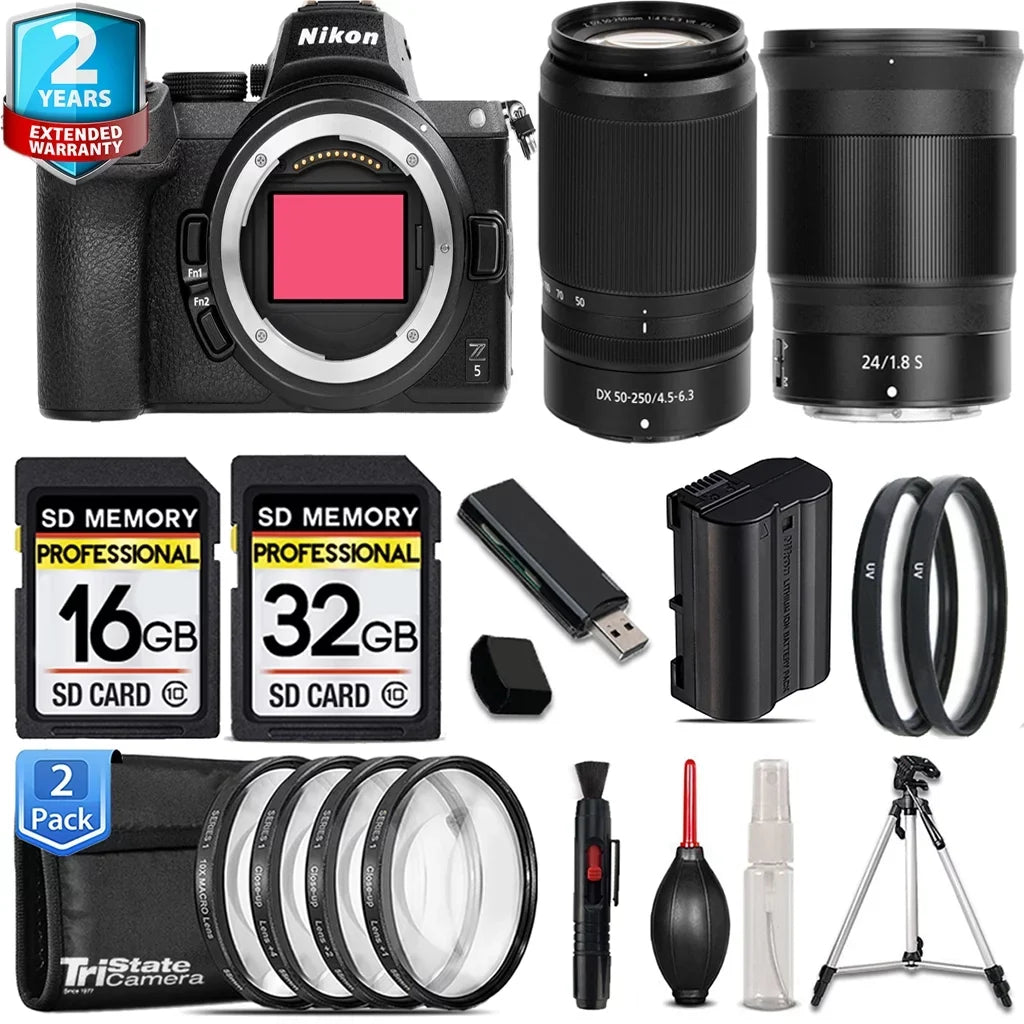 Nikon  Mirrorless Camera with 50-250mm f/4.5-6.3  Lens + 24mm f/1.8  Lens +  Filters + 48GB Kit