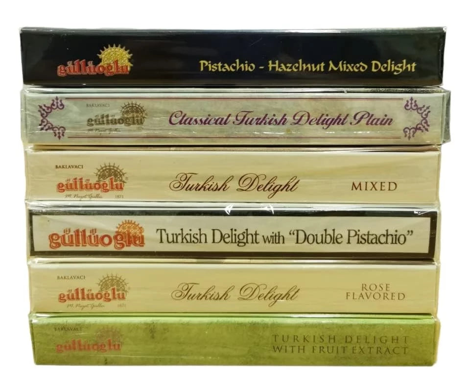 Gulluoglu Turkish Delight Assorted Flavors, 6 Pack (8.8 oz - 250 gr Each), daily fresh shipment from Istanbul/Turkey