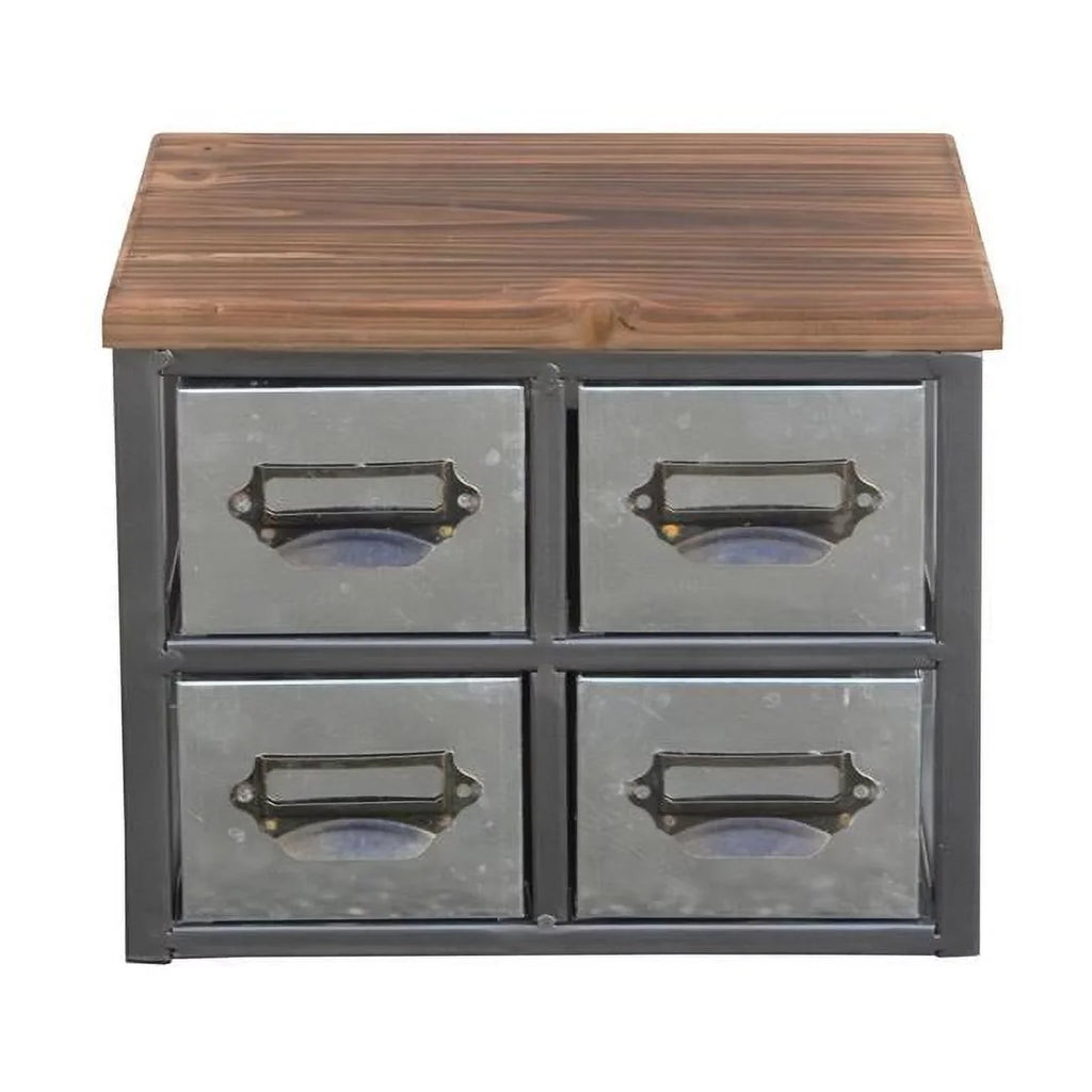 Cheungs 4627 Short Galvanized 4 Drawer Vertical Organizer with Label Scoop Handle - Metal Frame & Wood Top