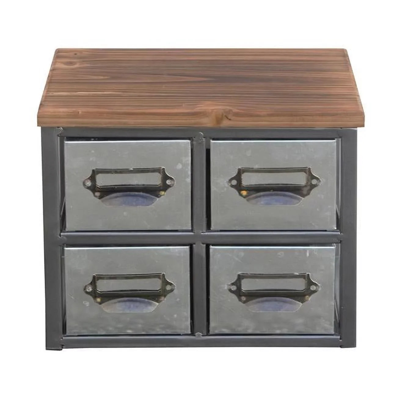 Cheungs 4627 Short Galvanized 4 Drawer Vertical Organizer with Label Scoop Handle - Metal Frame & Wood Top