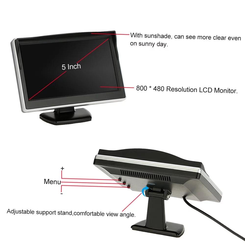 Car Rear View Backup System - 5 Inch   Display Monitor with Parking Camera for Safe Reverse and Parking Assistance