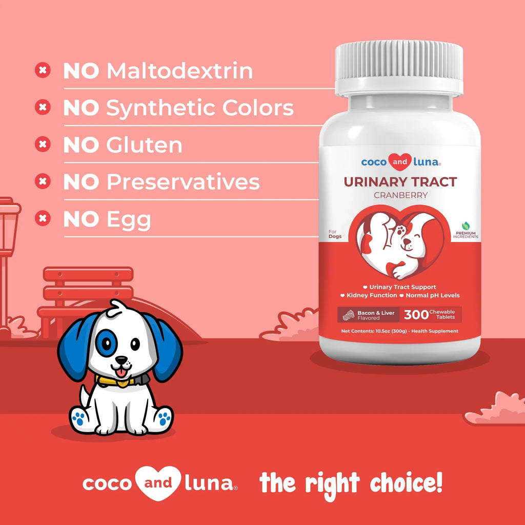 Coco and Luna Urinary Tract Support for Dogs - 300 Chewable Tablets