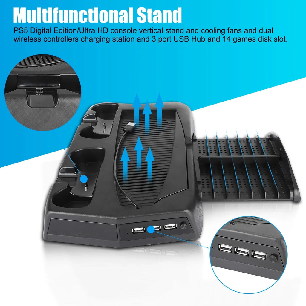 Charging Dock For  Controller w/Console Stand Cooling Fans 14 Games Disk Slot