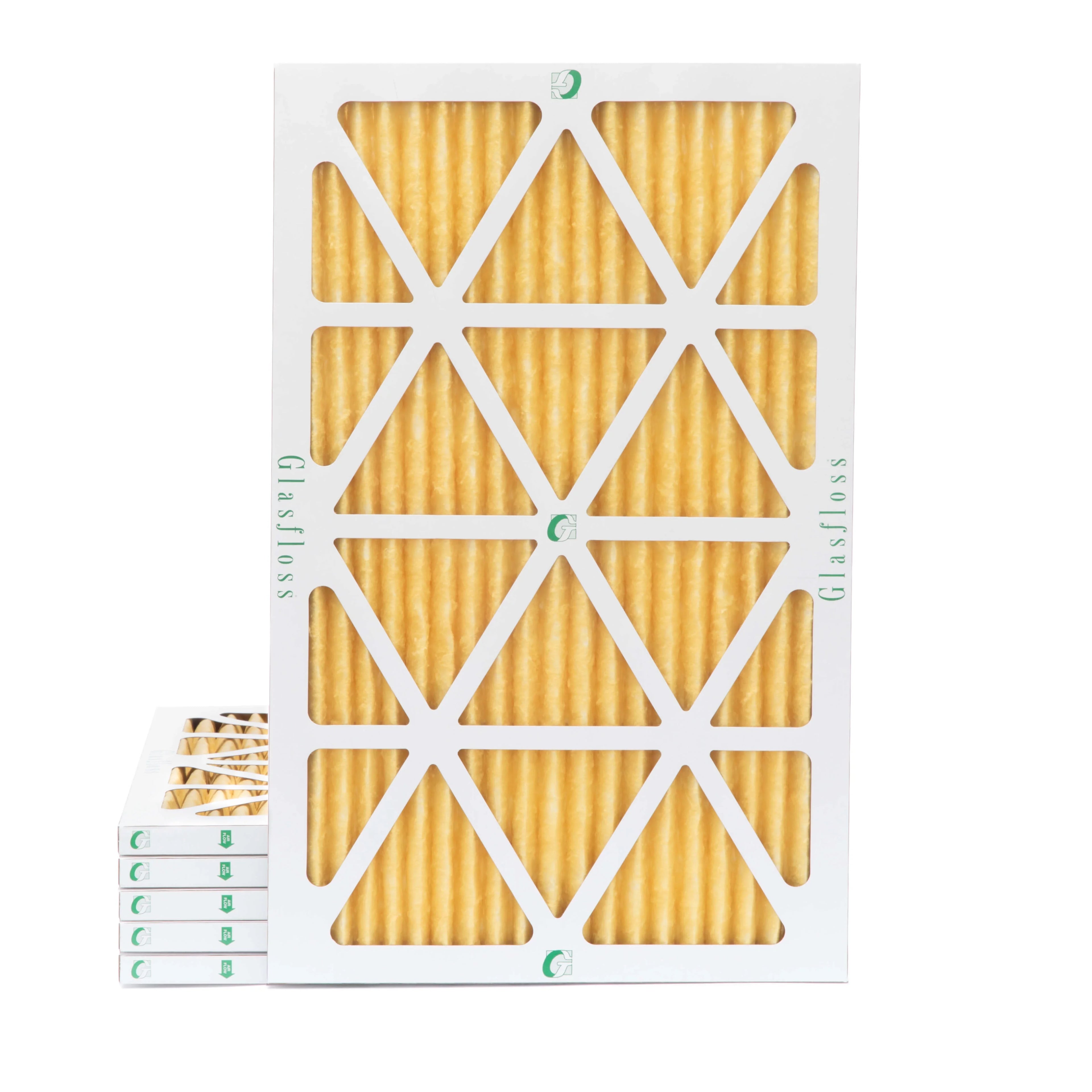 6 Pack of 10x20x1  11 Pleated Air Filters by Glasfloss. Actual Size: 9-1/2 x 19-1/2 x 7/8