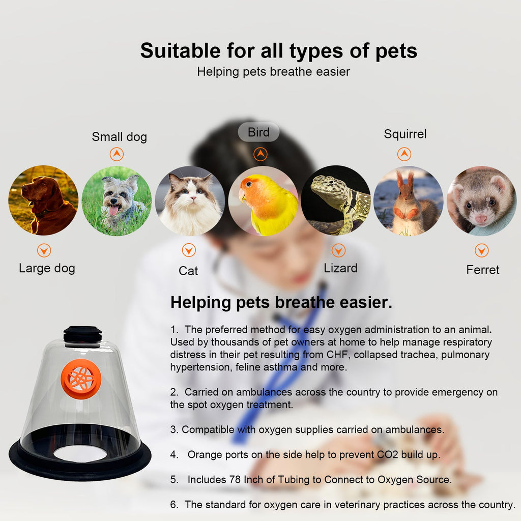 Pet Oxygen Mask - Veterinary Designed Breathing Aid for Dogs & Cats - 5 Sizes - Easy to Clean & Connect to Oxygen Source - Ensures Comfort & More Oxygen