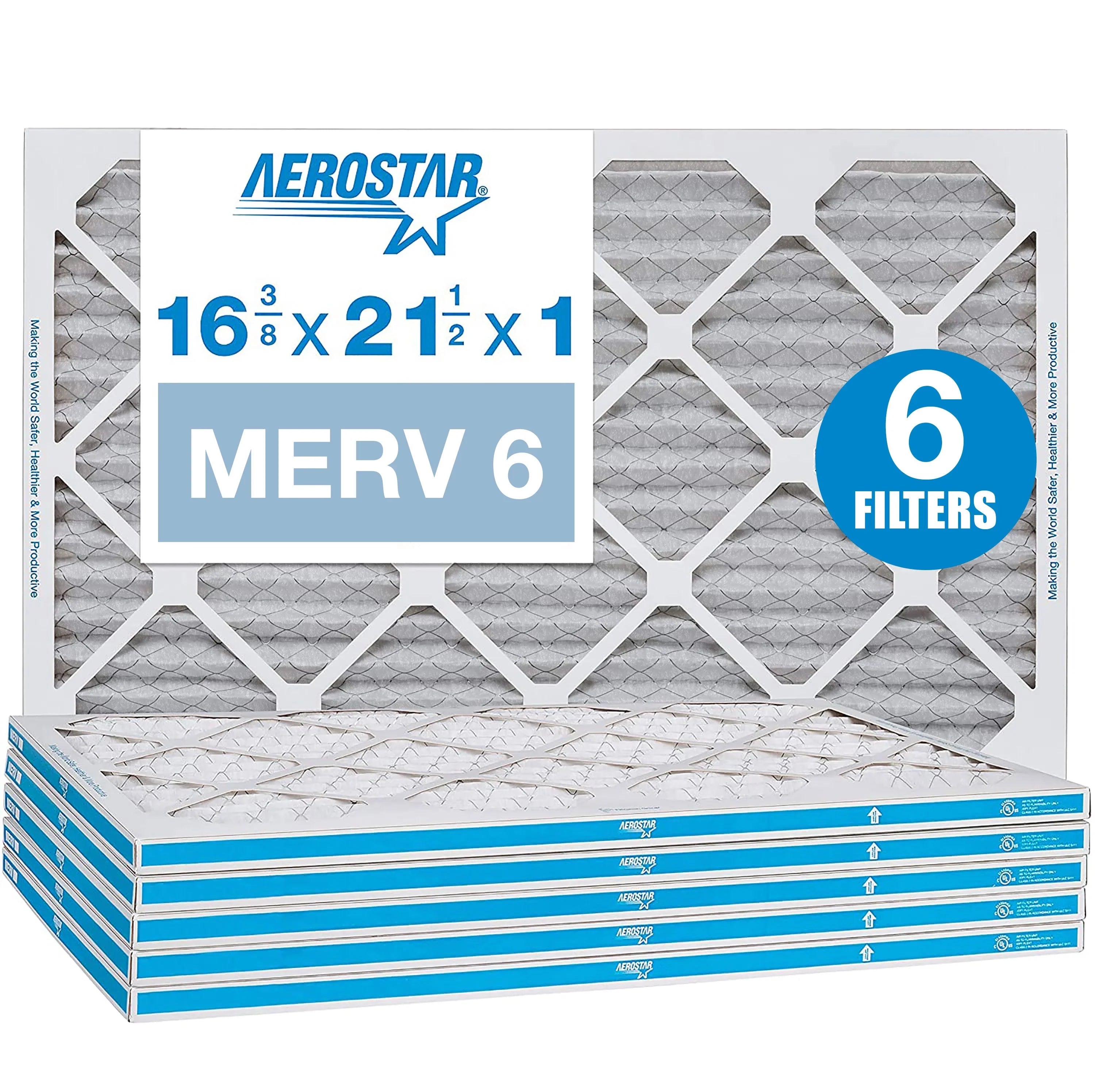 Aerostar 16 3/8 x 21 1/2 x 1  6 Pleated Air Filter,  Furnace Air Filter, 6 Pack