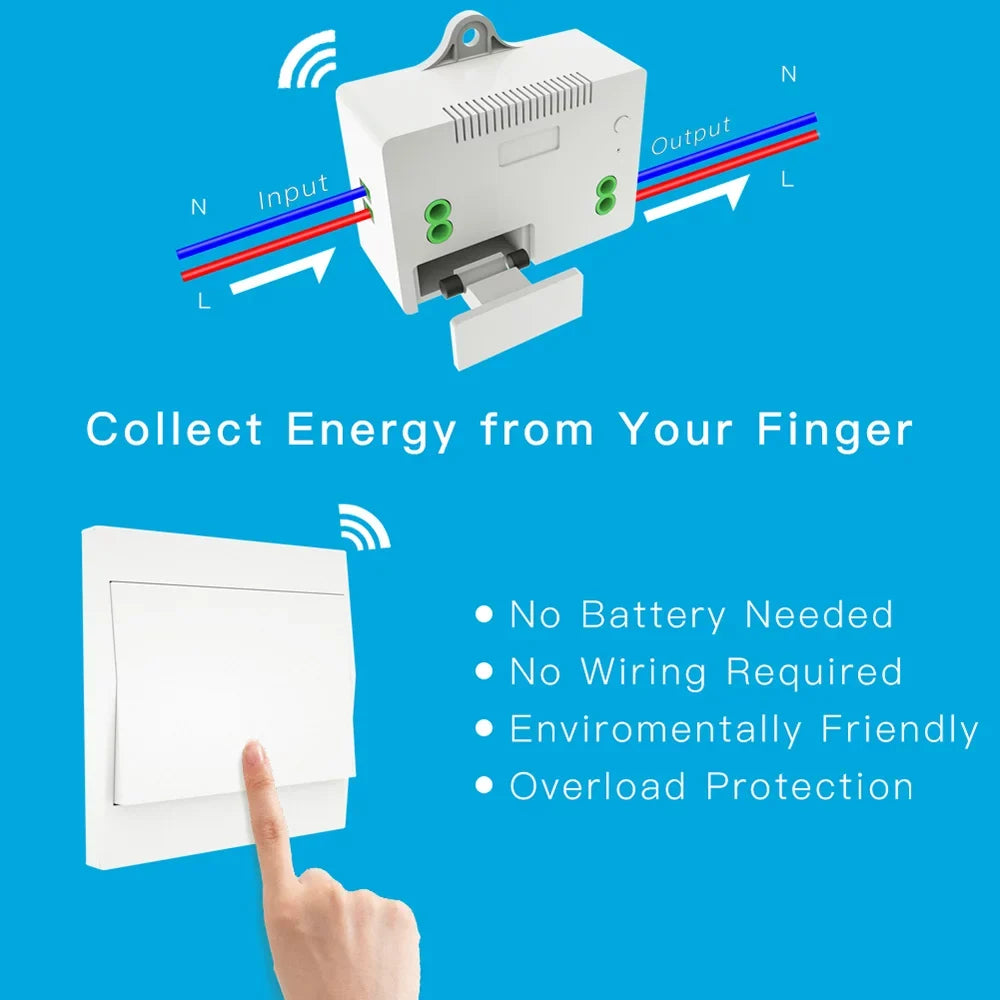 110-230V Wireless Switch and Receiver Kit Self-powered Switch Remote Control Fixture