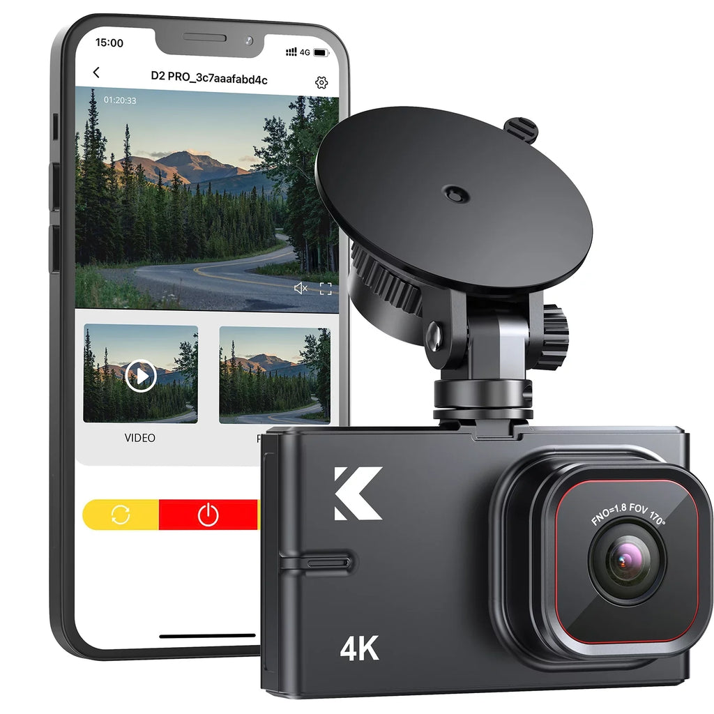 4K Dash Cam Front and Rear with WiFi - Kingslim  Pro 4K Front and 1080P Rear Dual Dash Cam for Cars, Car Dashboard Camera with Night Vision and Parking Monitor, 256GB Supported[Upgraded Version]
