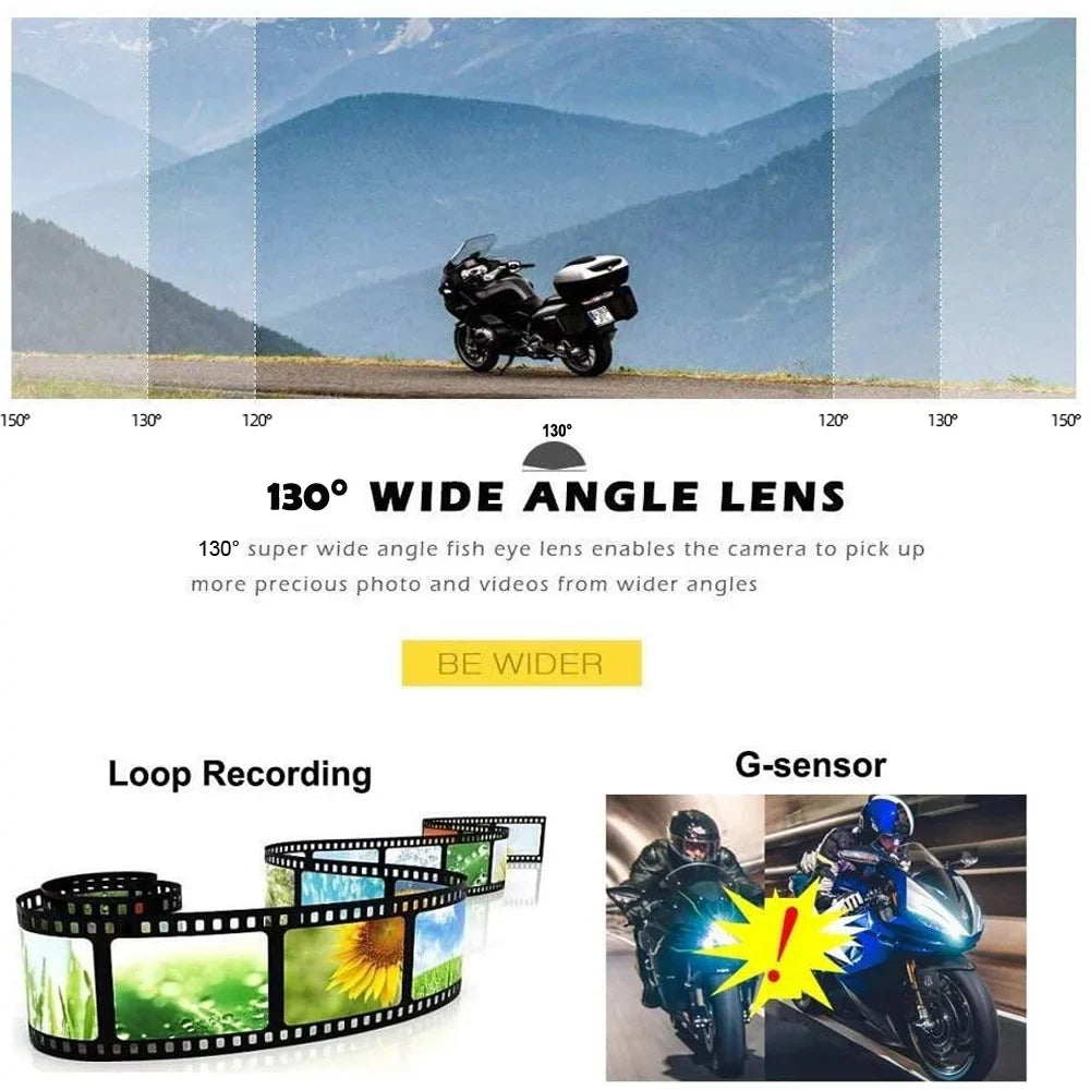 1080P No Screen Motorcycle Dash Cam, WiFi Night Vision 130° Wide Angle Front & Rear Camera 2 Channels Video Driving Recorder, Loop Recording, -sensor