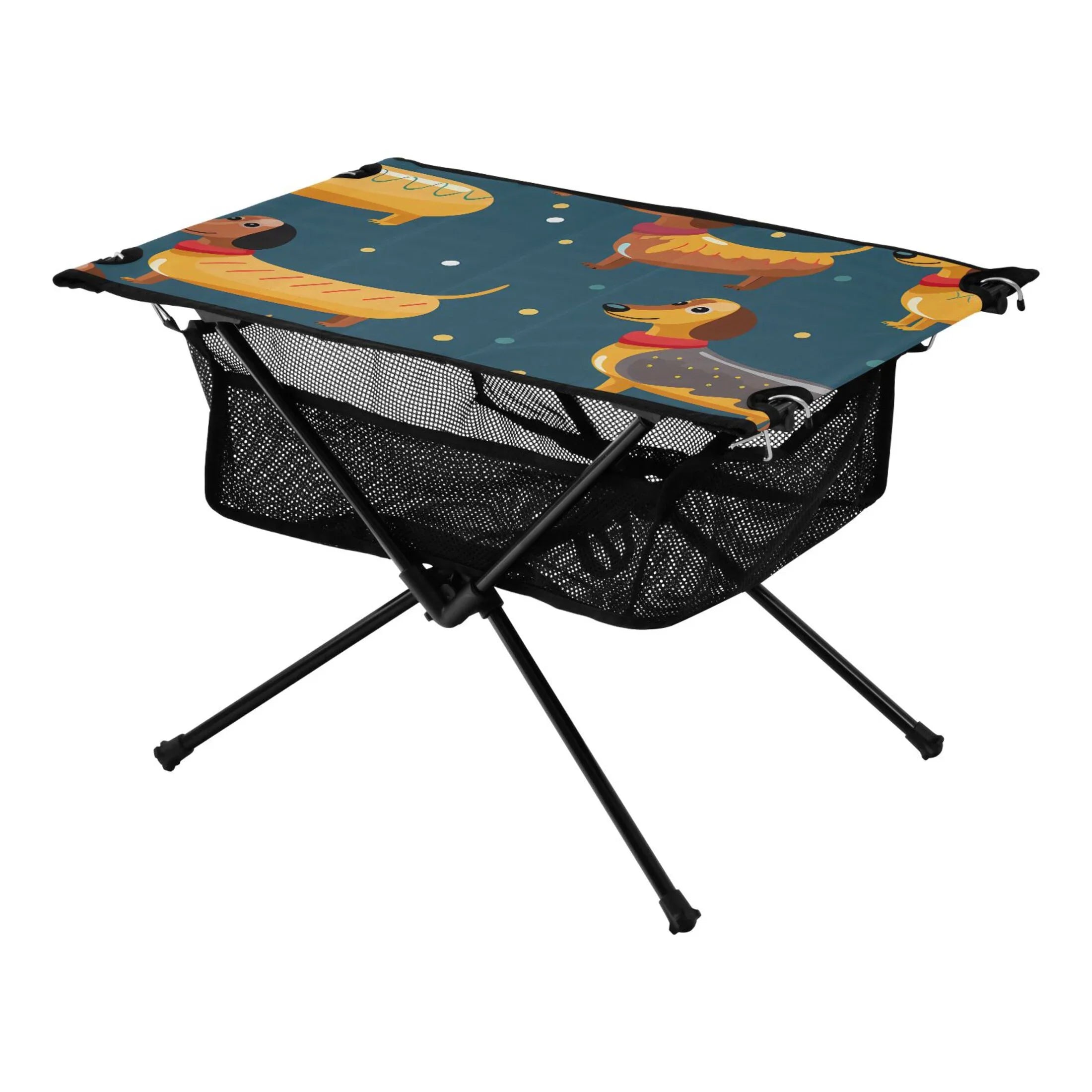 Cartoon Dachshund Dogs Camping Folding Table Portable Beach Table with Storage Bag Compact Picnic Table for Outdoor Travel Fishing