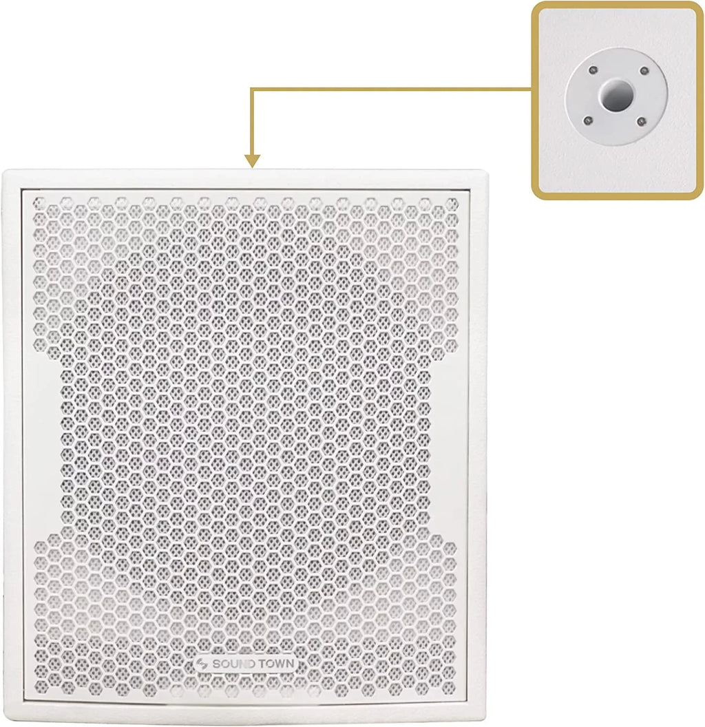 Sound Town 1400 Watts 12” Powered   Subwoofer with 2 Speaker Outputs, Folded Horn Design, White for Live Sound, Stage, Church, Lounge, Bar (-12DSWPW)