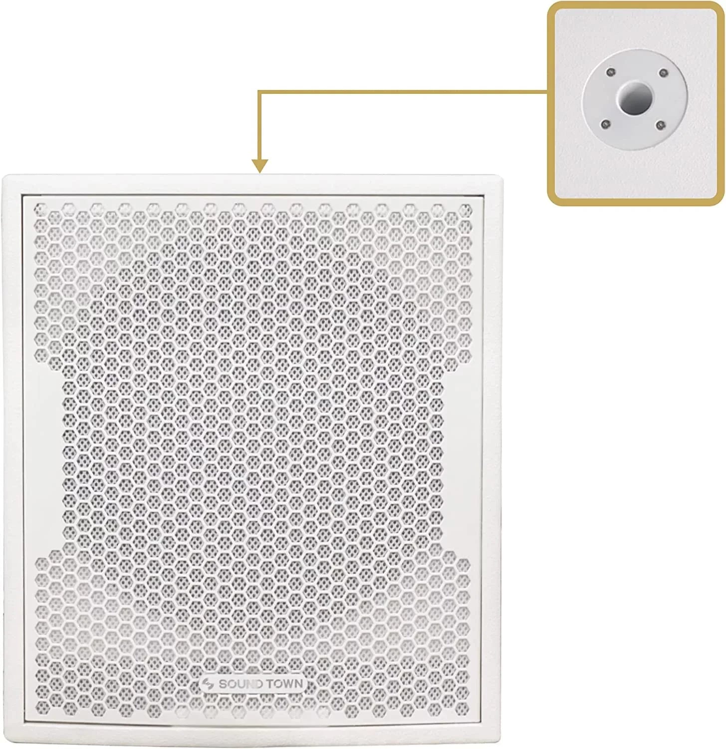 Sound Town 1400 Watts 12” Powered   Subwoofer with 2 Speaker Outputs, Folded Horn Design, White for Live Sound, Stage, Church, Lounge, Bar (-12DSWPW)