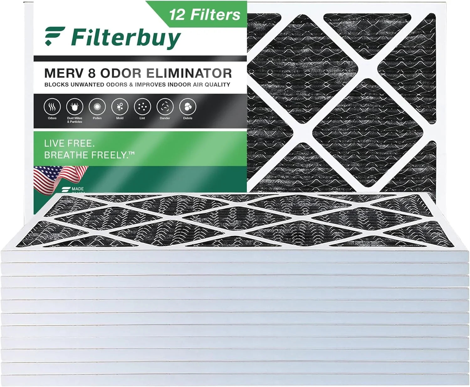 Filterbuy 18x30x1  8 Odor Eliminator Pleated   Furnace Air Filters with Activated Carbon (12-Pack)