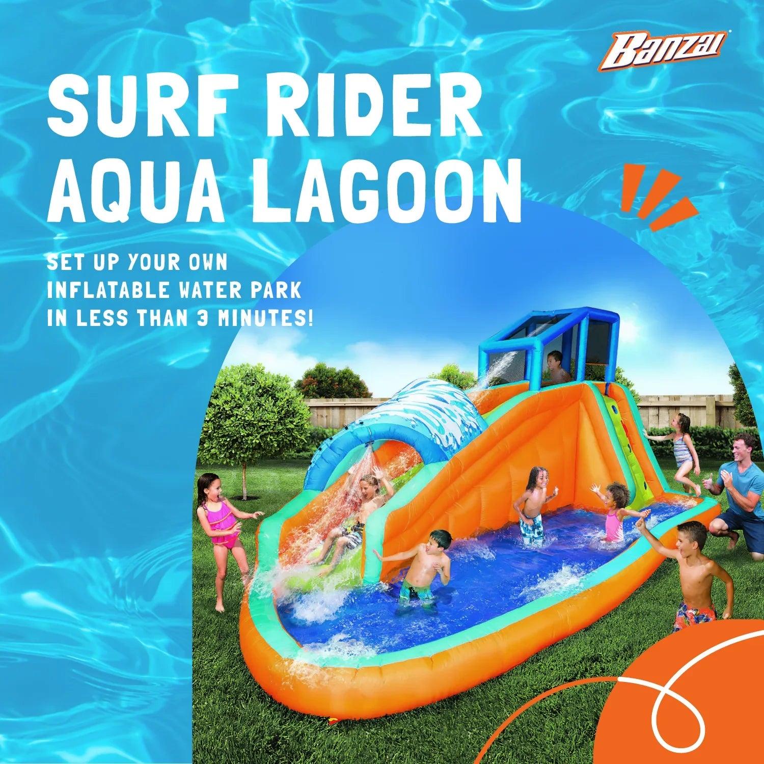 Banzai Surf Rider Kids Inflatable Outdoor Lagoon Water Slide Splash Park