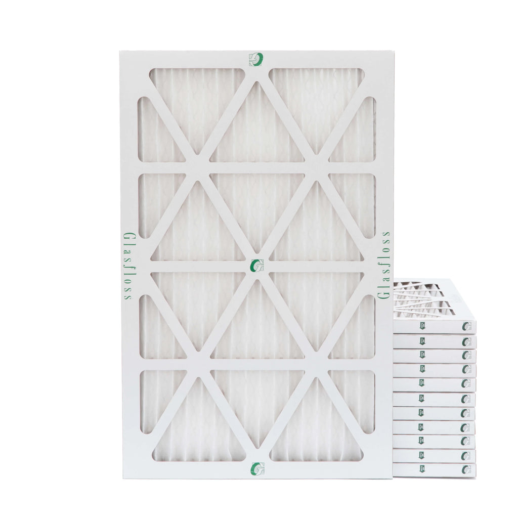 12 Pack of 10x20x1  10 Pleated Air Filters by Glasfloss. Actual Size: 9-1/2 x 19-1/2 x 7/8