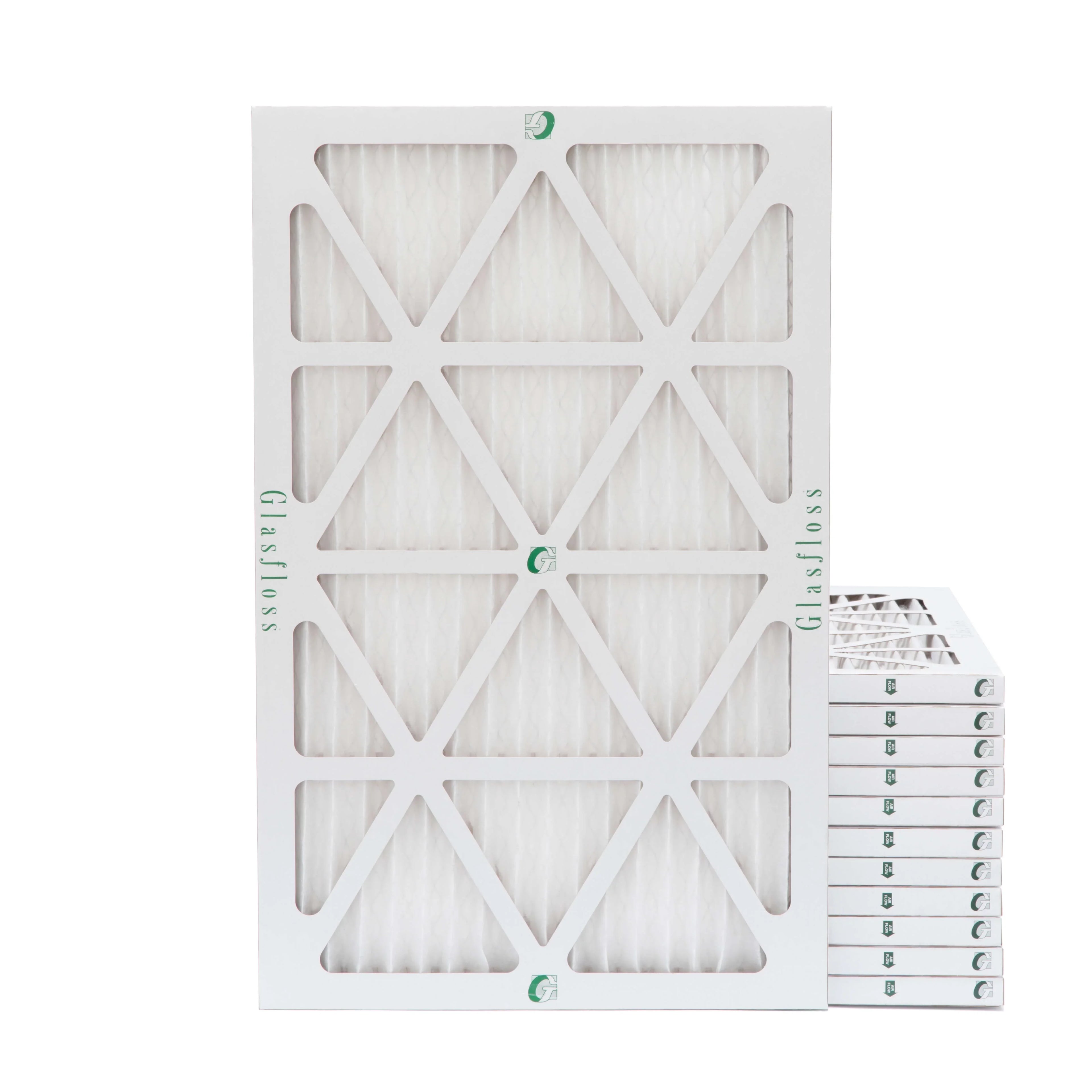 12 Pack of 10x20x1  10 Pleated Air Filters by Glasfloss. Actual Size: 9-1/2 x 19-1/2 x 7/8