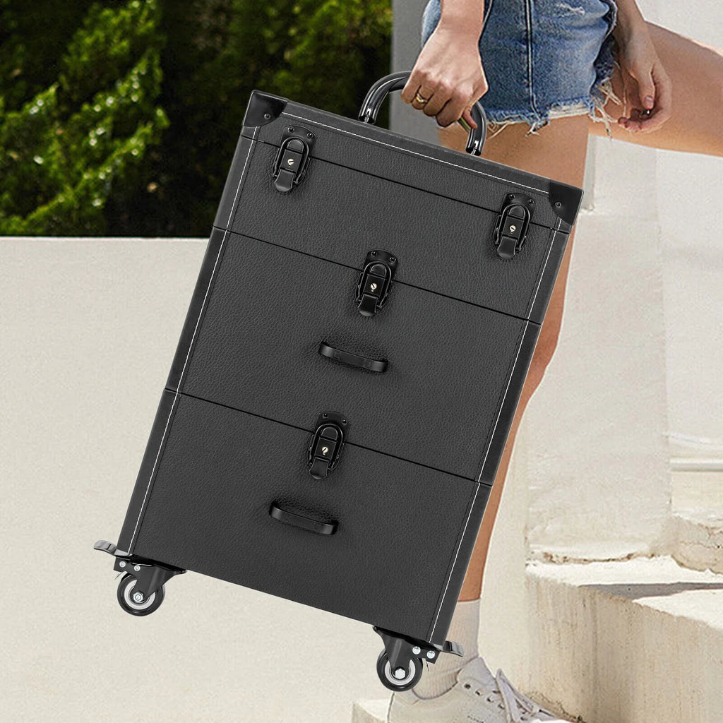 Miumaeov Rolling Makeup Train Case Professional Cosmetic Trolley Storage Luggage Box Nail Polish Organizer