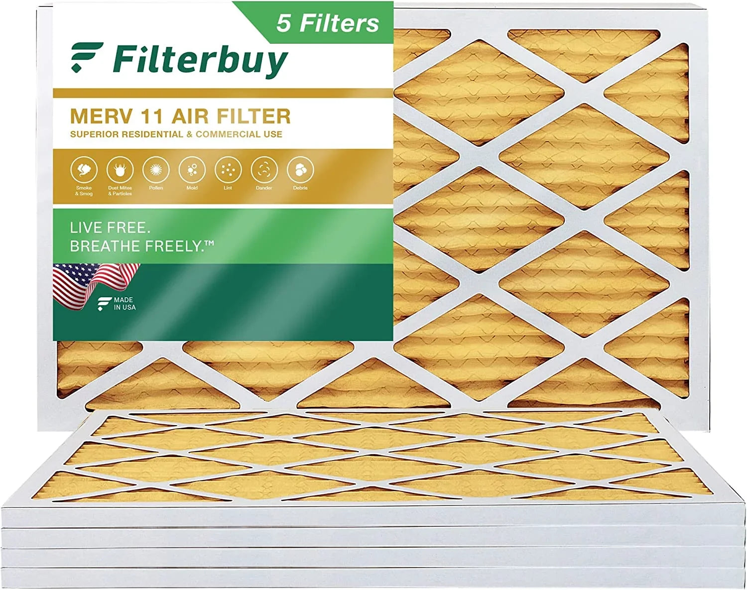Filterbuy 10x30x1  11 Pleated   Furnace Air Filters (5-Pack)