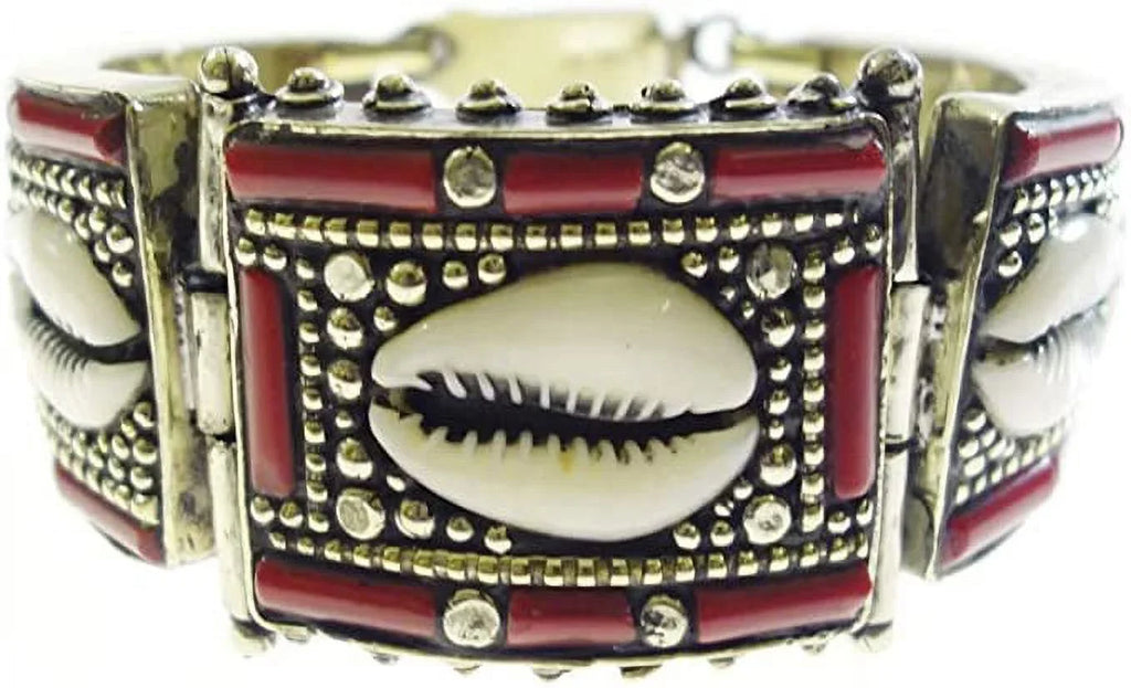 Tibetan silver, coral gemstone & shell design handmade designer cuff bracelet for women & men, tribal gypsy style oxidized silver handmade fashion cuff bracelet jewellery