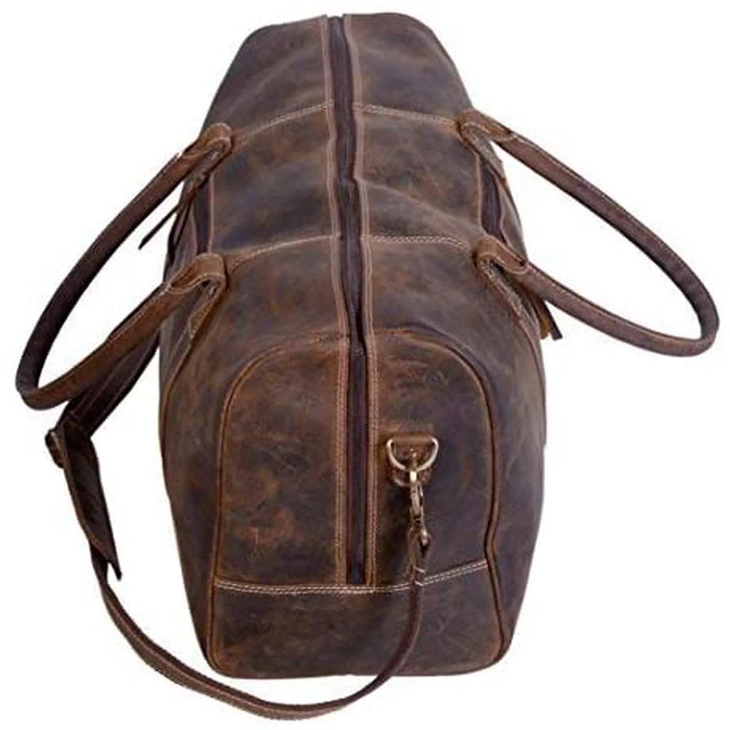 Fashion Co. 20" Men's Vintage Distressed Buffalo Leather Duffle Bag | Spacious & Stylish | Adjustable Shoulder Strap