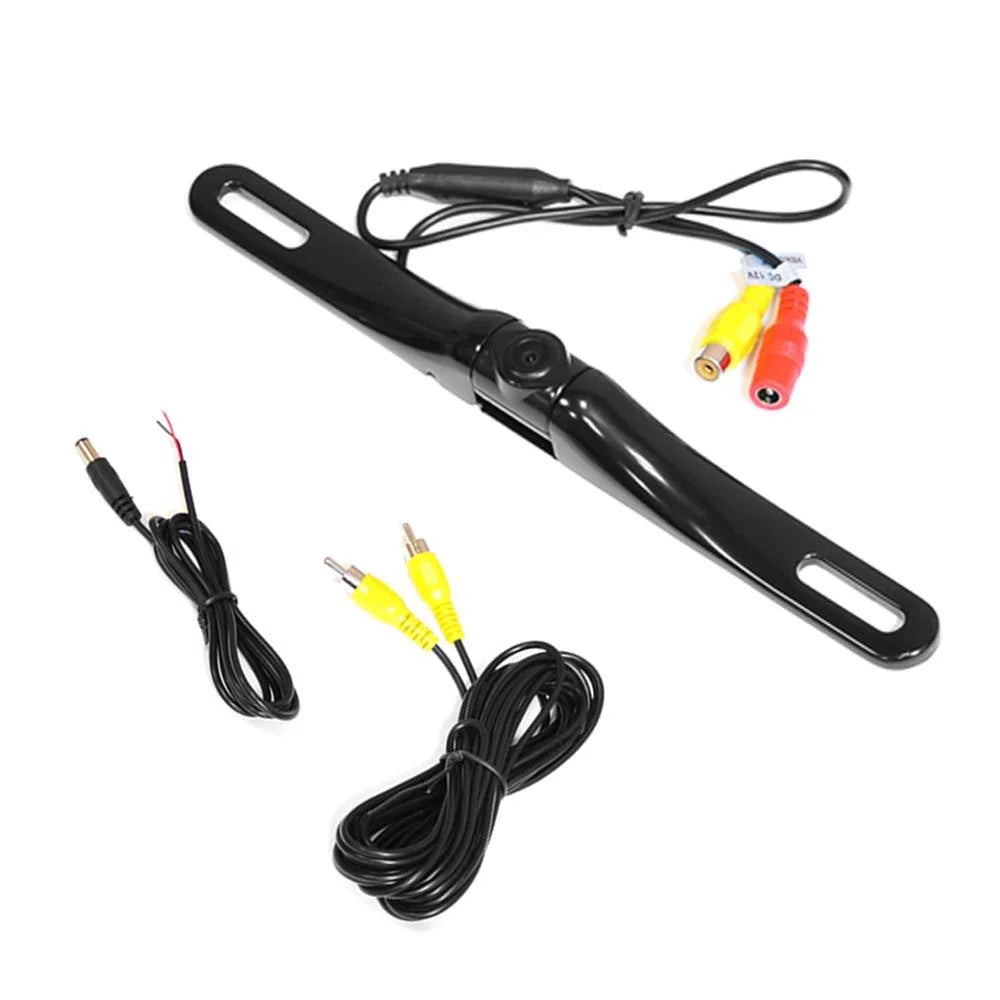 2DIN  Car Stereo Receiver with Pyle License Plate Mount Rear View Color Camera, Pioneer 250W 6x8" 2-Way (Pair), Pioneer 4x6 2-Way 200W Car (Pair) & Enrock 16G 50'  Wire