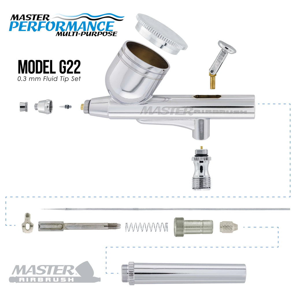Master Airbrush Multi-Purpose Gravity Feed Airbrushing System Kit - 6 Primary Opaque Colors Acrylic and Air Compressor