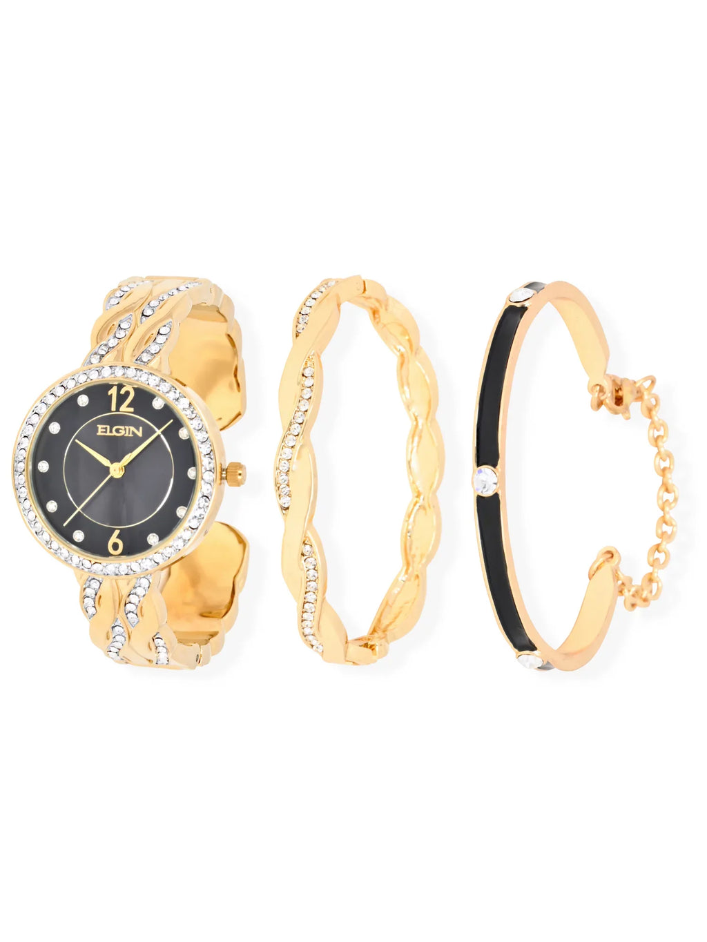 Elgin Adult Female Analog Watch Set with Round Black Dial in Gold ()