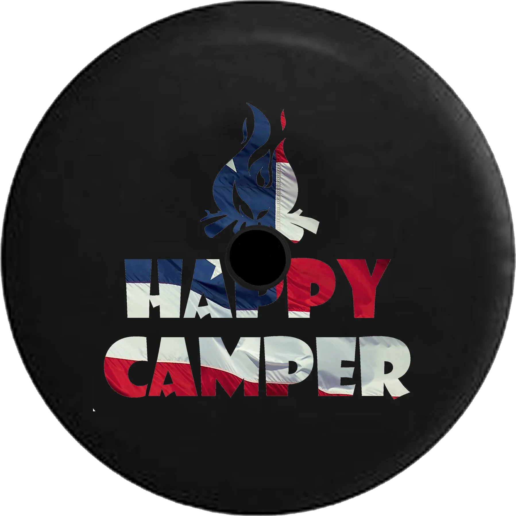 2018 2019 Wrangler  Backup Camera Happy Camper Campfire Waving American Flag Spare Tire Cover for Jeep  33 Inch