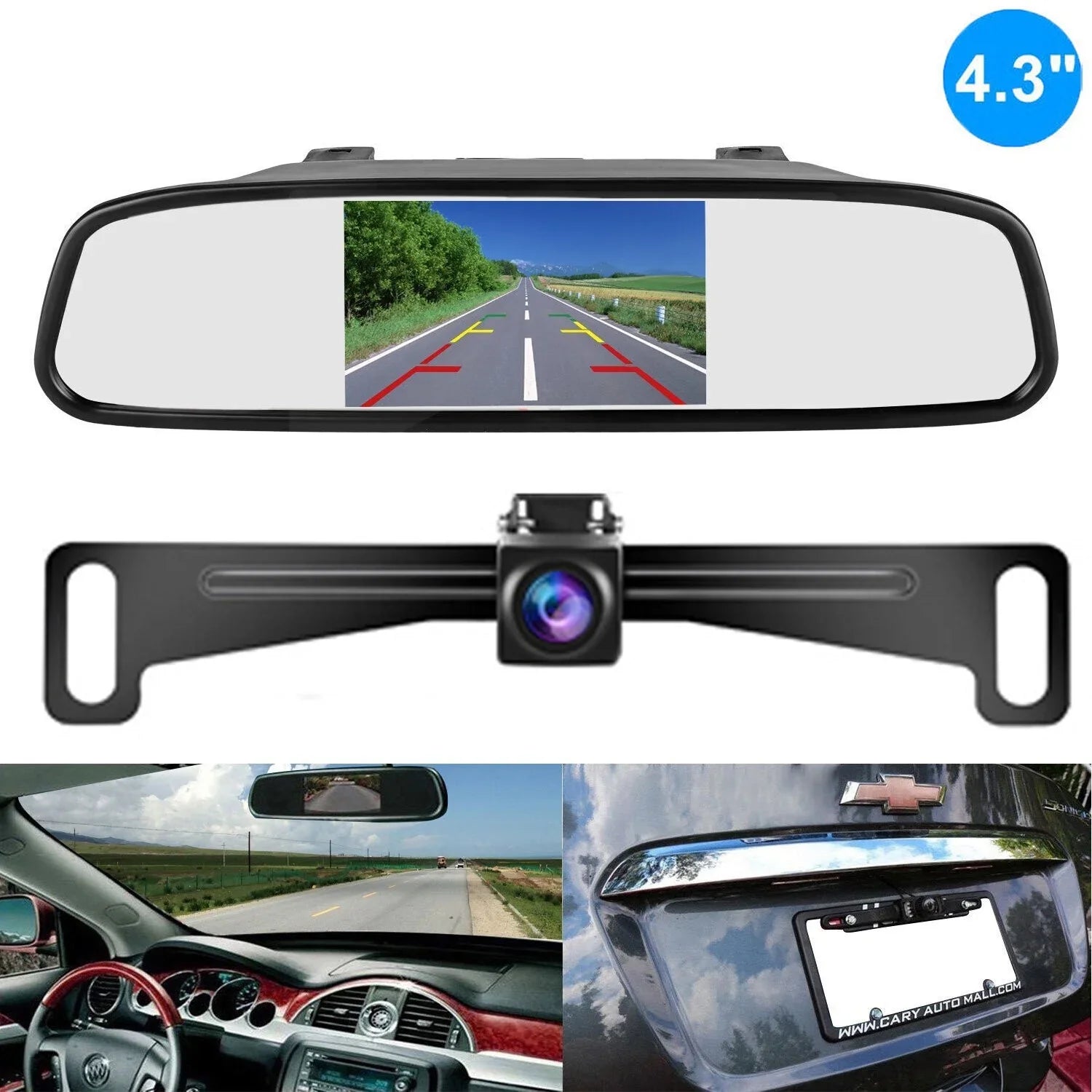 4.3inch  Monitor Car Backup Reverse Camera Rear View Parking License Plate System