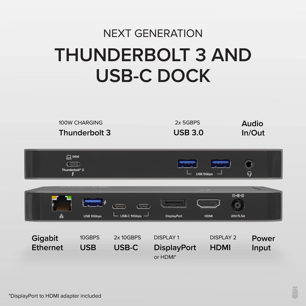 Plugable - and Thunderbolt Dock - 40Gbps with 96W Charging, Compatible with Mac and Windows Laptops, DisplayPort and , 2x -, 3x  3.0, Gigabit Ethernet, Audio Jack