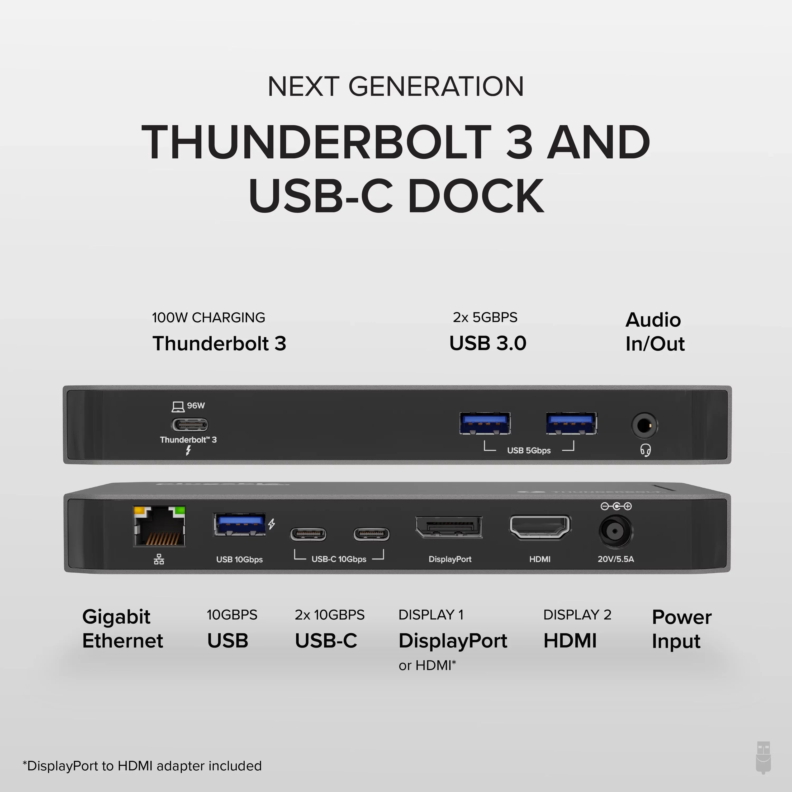 Plugable - and Thunderbolt Dock - 40Gbps with 96W Charging, Compatible with Mac and Windows Laptops, DisplayPort and , 2x -, 3x  3.0, Gigabit Ethernet, Audio Jack