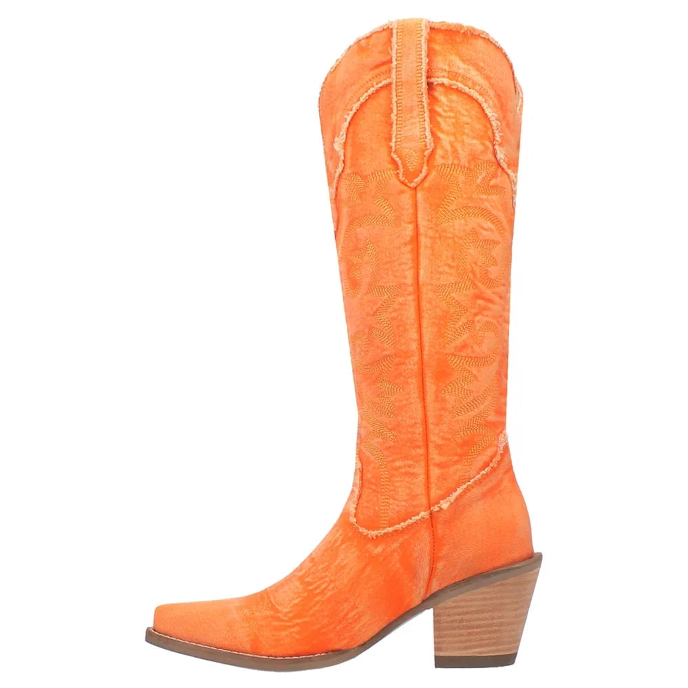 Dingo  Womens Texas Tornado Denim Snip Toe   Casual Boots   Knee High Mid Heel 2-3"