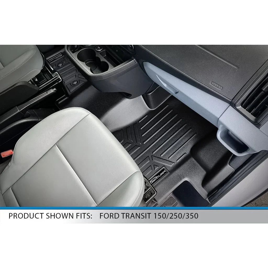 Floor Mats 1st Row 1 Piece Full Coverage Liner Black Compatible With 2015-2019 Ford Transit 150/250/350 (No Transit Connect)