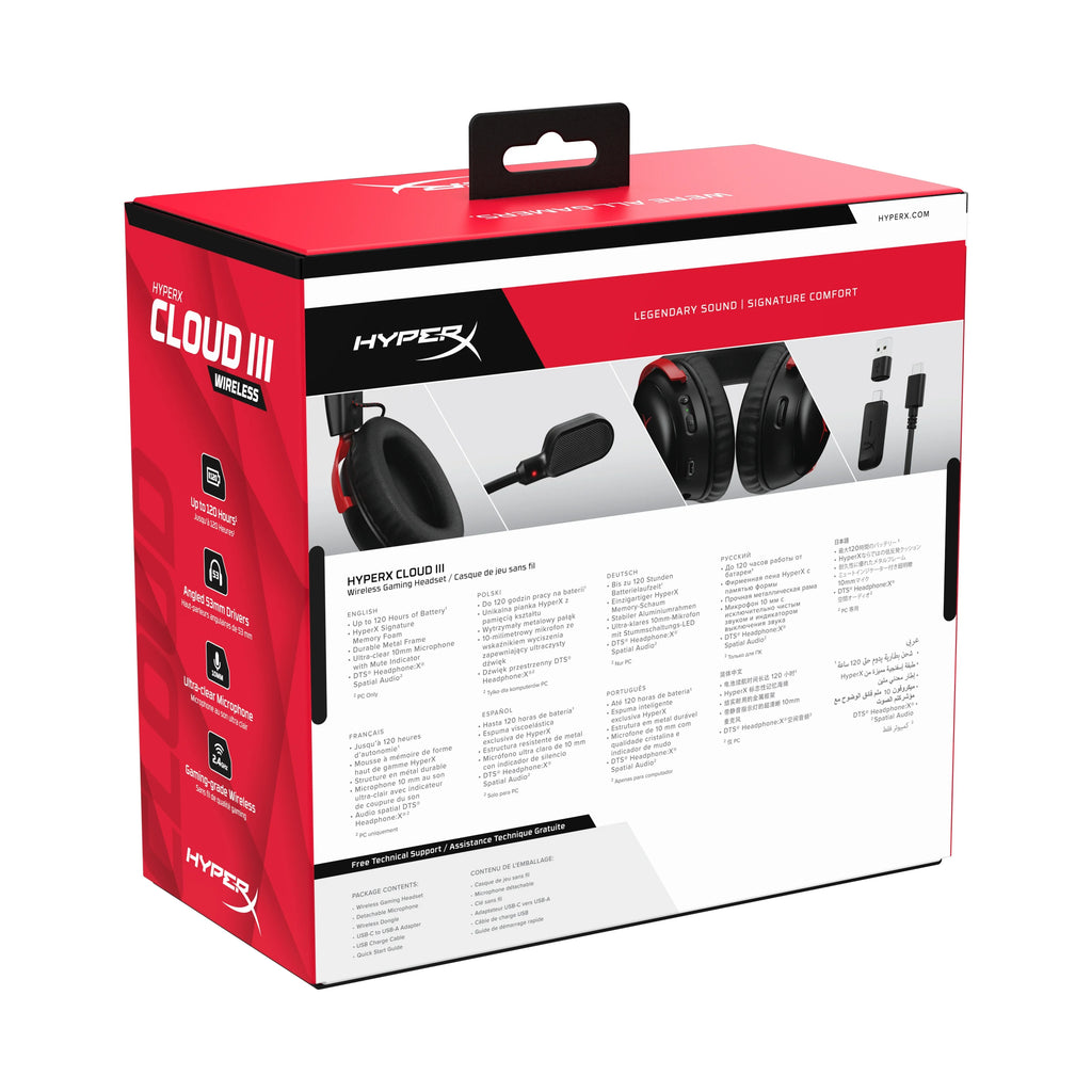 HyperX Cloud  Wireless – Gaming headset for , , , up to 120-hour Battery, 2.4GHz Wireless, 53mm angled drivers, Memory foam, Durable Frame, 10mm microphone – Black/Red