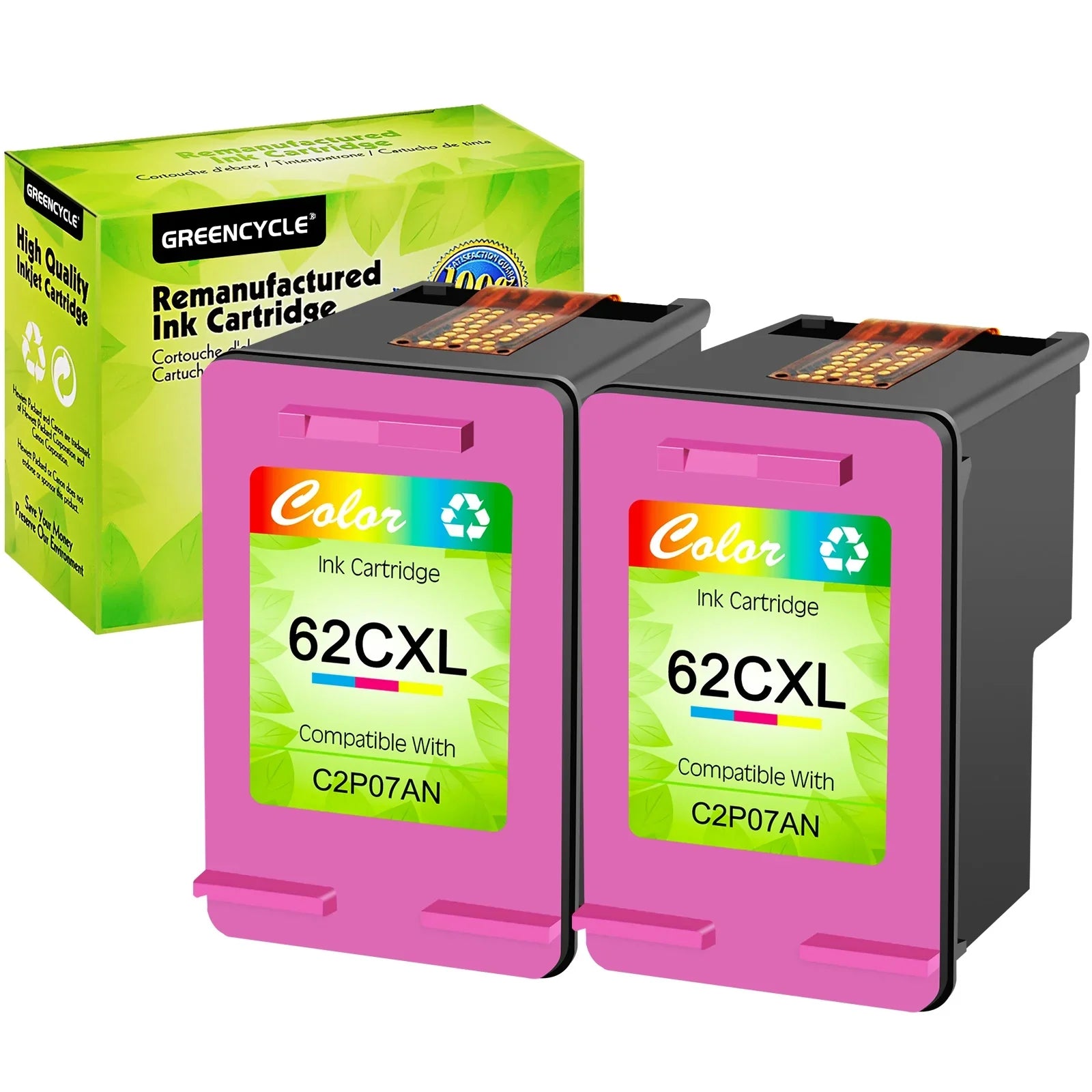 62XL Ink Cartridges Replacement for  High Yield 62  Compatible with Envy 5540 5640 5660 7644 7645 OfficeJet 5740 8040 OfficeJet 200 250 (2 Tri-Color)