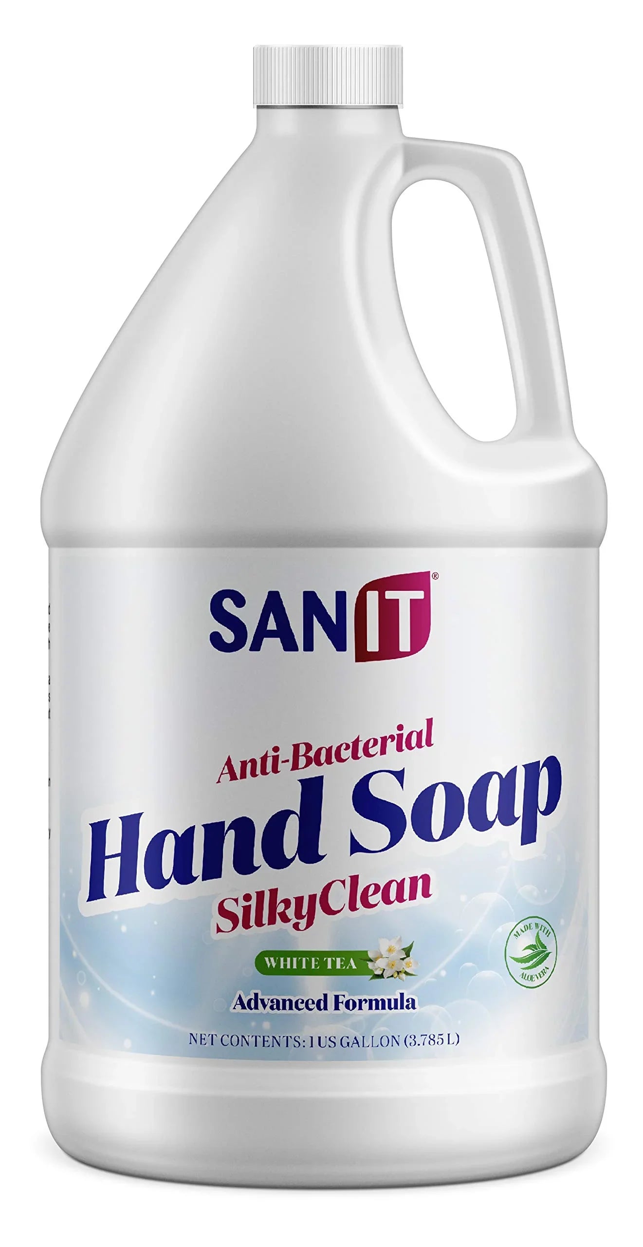 Sanit Silky Clean Antibacterial Liquid Gel Hand Soap Refill - Advanced Formula with Coconut Oil and Aloe Vera - All Natural Moisturizing Hand Wash - Made in , White Tea, 1 Gallon